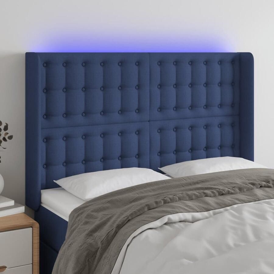 VidaXL Hoofdbord LED Blauw 147x16x118 128 cm Hoofdboard Led Headboard Hoofdborden Slaapkamers Bedstee Blauwe Kamer Comfortabel Bed Leeshoek - Foto 2
