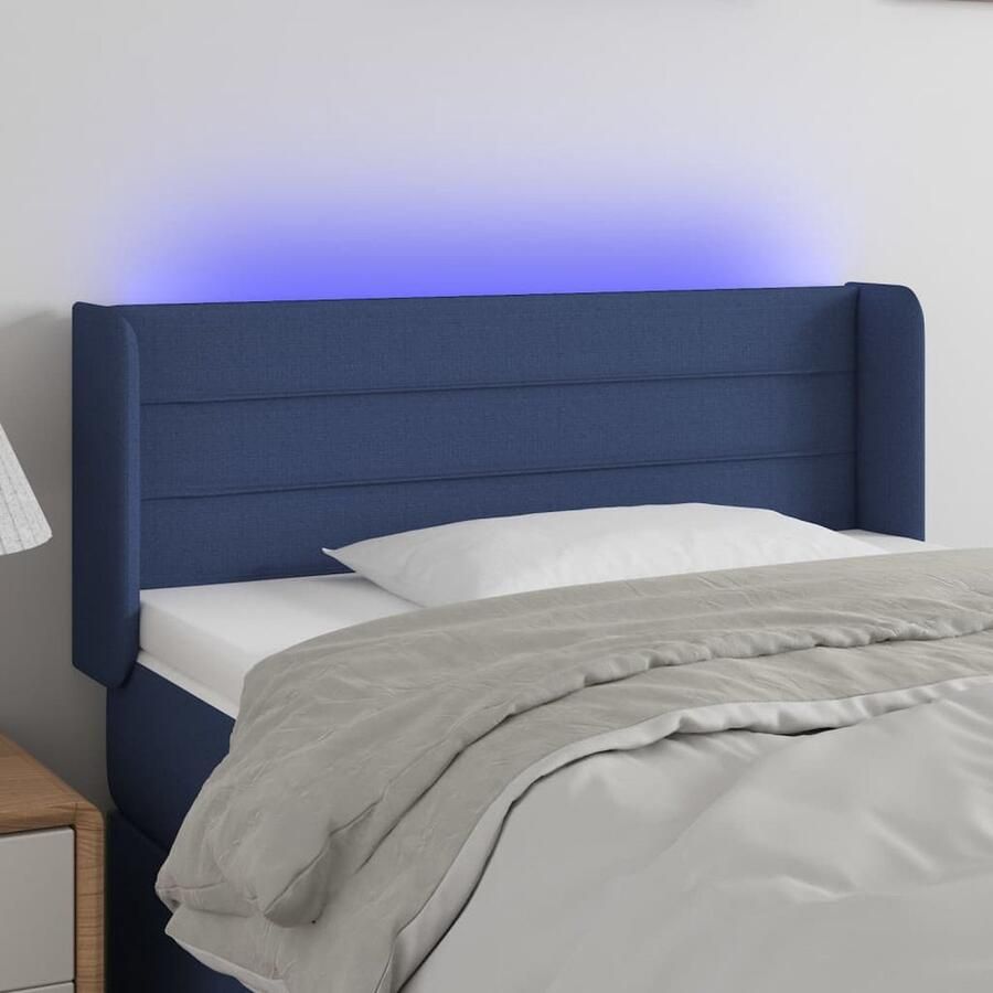 VidaXL Hoofdbord LED Blauw 83x16x78 88 cm Hoofdboard Led Headboard Hoofdkussen Slaap Accessoires Bedroom Decor Blue Bedding Stoffen Hoofdborden - Foto 2