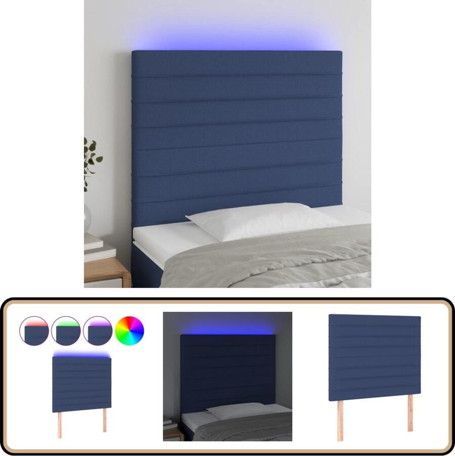 VidaXL Hoofdbord LED Blauw 90x5x118 128 cm Hoofdboard Led Hoofdbord Blauw Hoofdbord Stoffen Beddecoratie Slaapkamers