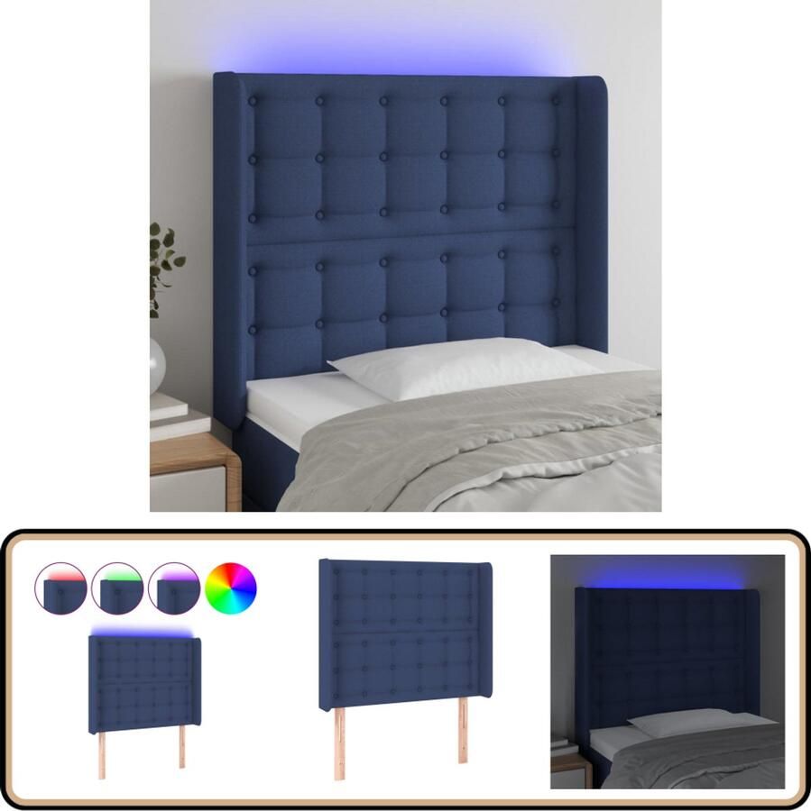 VidaXL Hoofdbord LED Blauw Stof 83x16x118 128 cm LED Hoofdbord Blauwe Hoofdbord Hoofddekens Led Verlichting Slaap Accessoires