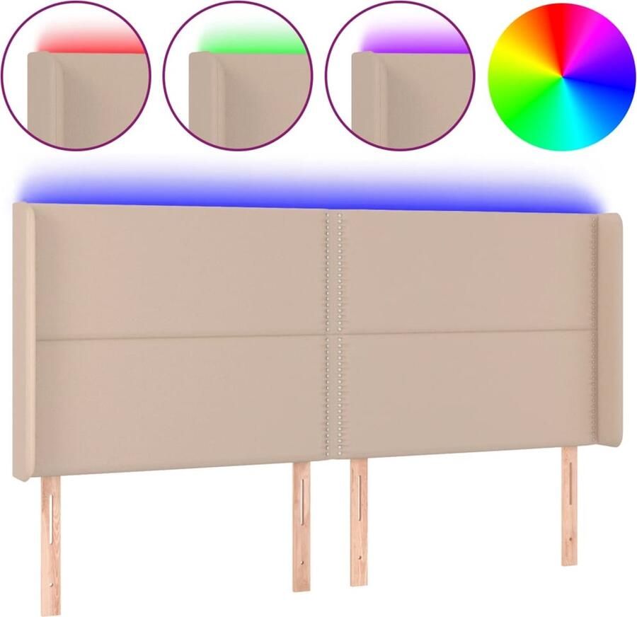 VidaXL Hoofdbord LED Cappuccino Kunstleer 163 cm Hoofd Bord Led Verlichting Kapstok Bedroom Decor Slaap Kamer Accessoires Bruine Hoofdboard - Foto 2