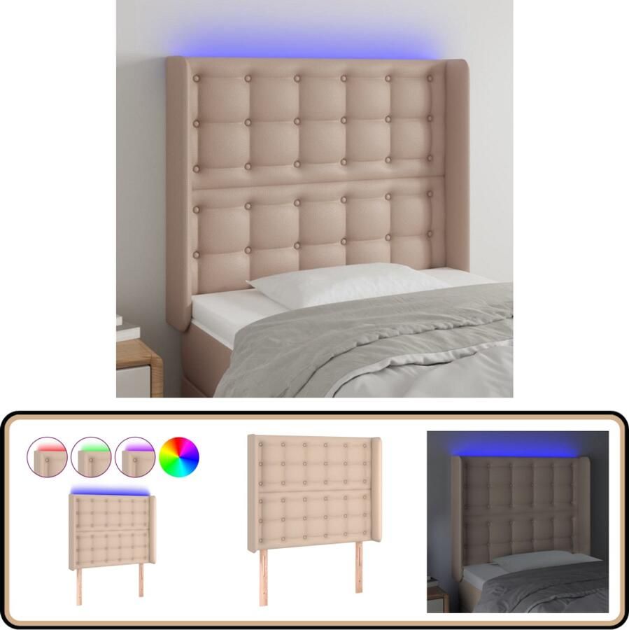 VidaXL Hoofdbord LED Cappuccino Kunstleer 93x16x118 128 cm Hoofdboard Led Verlichting Kapstok Bedroom Decoratie Bruine Hoofdstoel