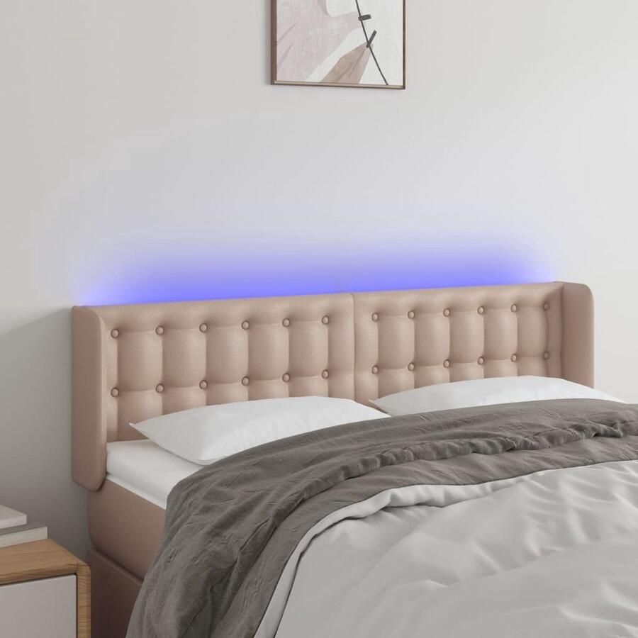 VidaXL Hoofdbord LED Cappuccino Kunstleer Hoofd Bord Led Hoofdbord Kapstok Bedroom Decor Slaapkamersdecoratie