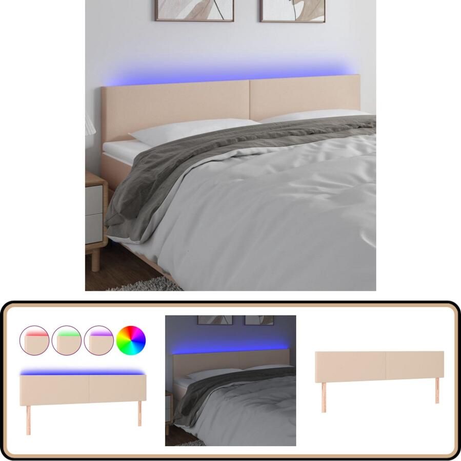 VidaXL Hoofdbord LED Cappuccinokleurig 160x78 cm Hoofdboard Led Verlichting Kapstok Bedroom Decoratie Bruine Hoofdstoel Leder Look Kunstleder
