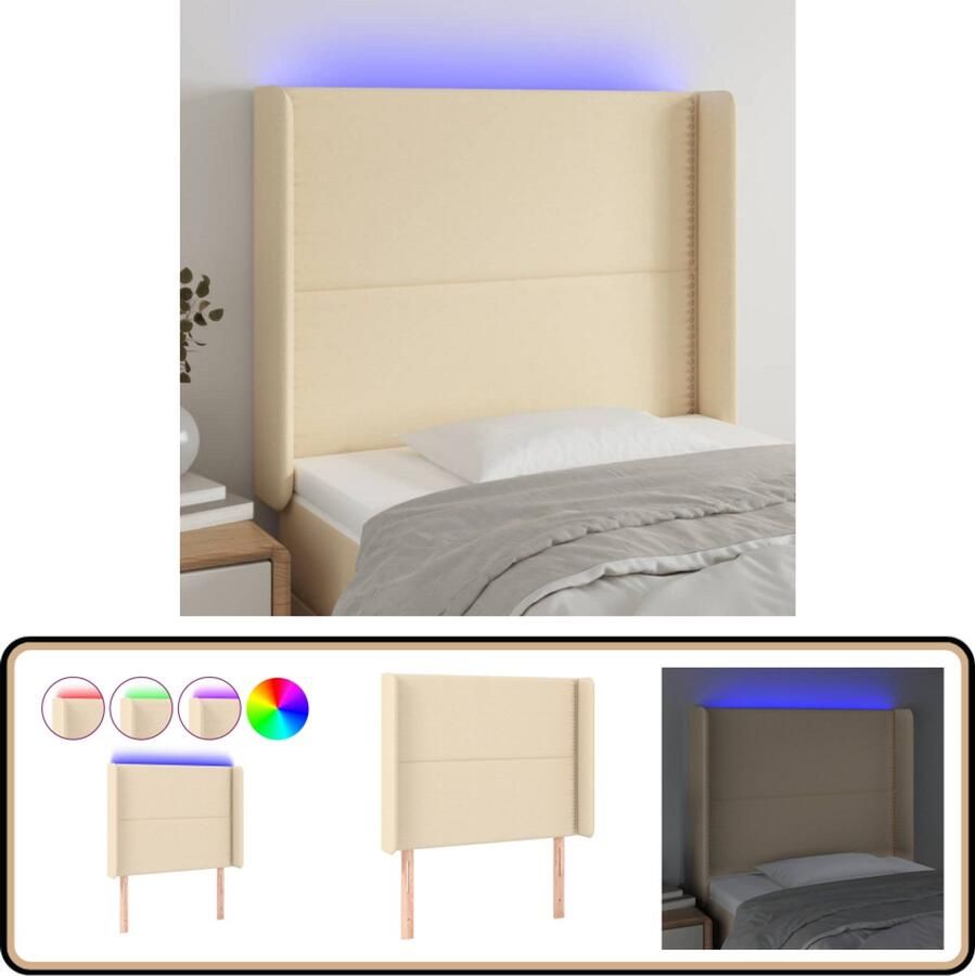 VidaXL Hoofdbord LED Crème 103x16x128 cm Stof Hoofdboard Led Headboard Hoofdkussen Slaap Accessoires Bedroom Decor Kamerdecoratie Creme Kleuren