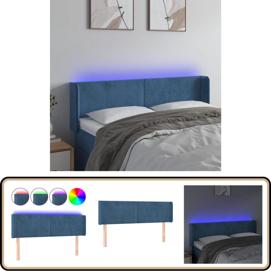 VidaXL Hoofdbord LED Donkerblauw 147x78 cm Hoofdboard Led Headboard Velvet Headboard Blauw Hoofdboard Bedstee Slaapkamersdecoratie Luxe Hoofdbord
