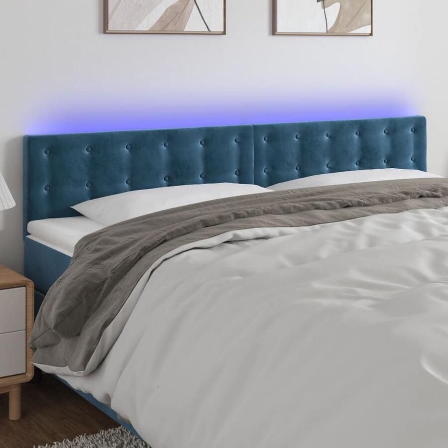 VidaXL Hoofdbord LED Donkerblauw 200x78 cm Hoofdboard Led Headboard Velvet Headboard Blauw Hoofdboard Beddecoratie Slaapkamersfeer - Foto 2