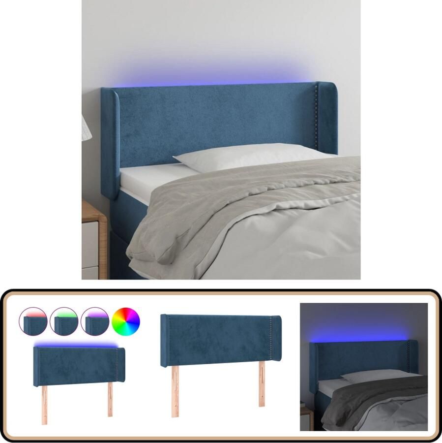 VidaXL Hoofdbord LED Donkerblauw Fluweel 103x16x78 88 cm Hoofdboard Hoofdeinde Led Hoofdbord Velvet Hoofdbord Blauw Hoofdbord