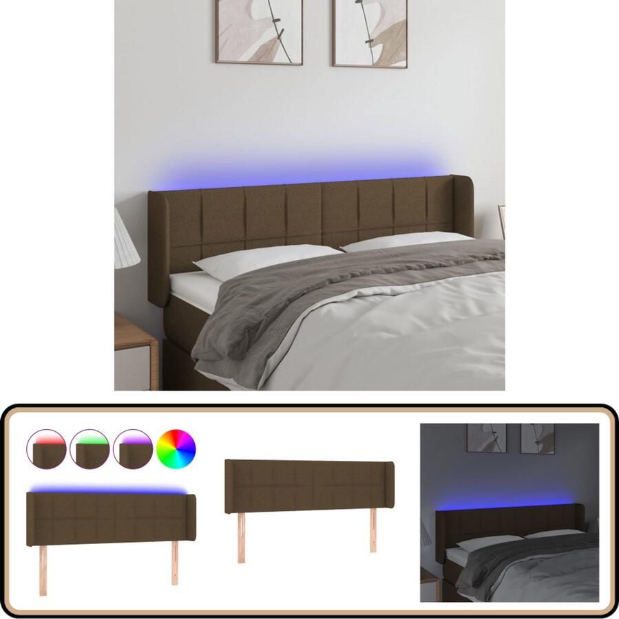 VidaXL Hoofdbord LED Donkerbruin 147x16x78 88 cm Hoofdboard Led Headboard Hoofdbord Bruin Bedside Lighting Slaapkamervoorwerp
