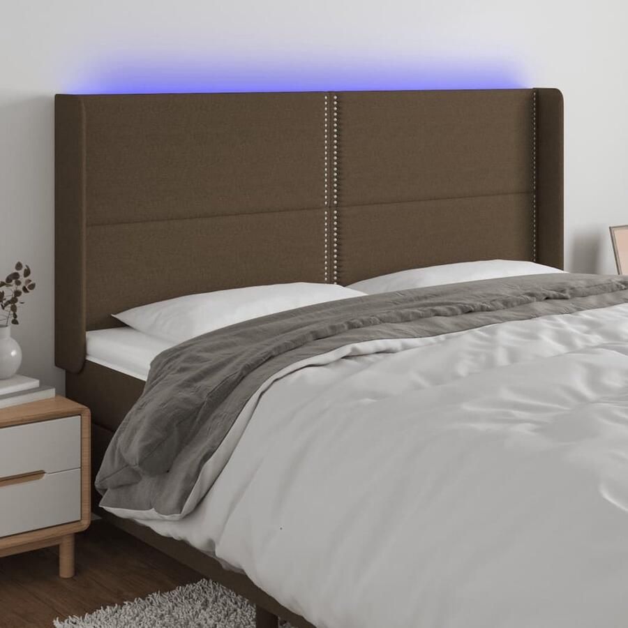 VidaXL Hoofdbord LED Donkerbruin Stof 183 cm Hoofdboard Led Headboard Bedhead Bruine Hoofdboard Stoffen Hoofdbord Adjustable Headboard Leeshoek Tv Hoek - Foto 2