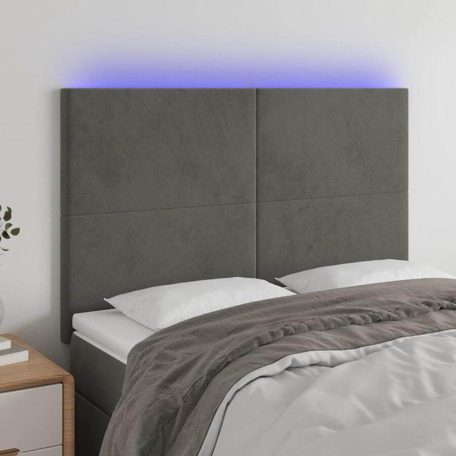 VidaXL Hoofdbord LED Donkergrijs 144x118 128 cm Hoofd Bord Led Hoofdbord Hoofdkussen Bedding Accessoires Slaapkamers Decoratie Velvet Headboard - Foto 2