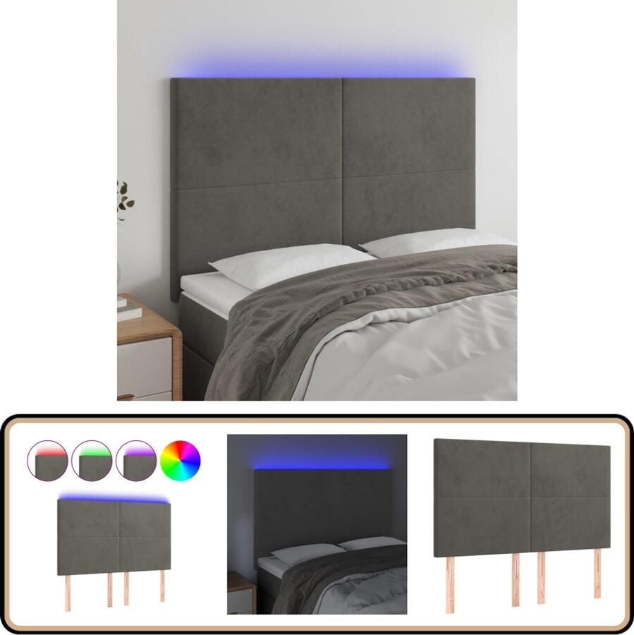 VidaXL Hoofdbord LED Donkergrijs 144x118 128 cm Hoofd Bord Led Hoofdbord Hoofdkussen Bedding Accessoires Slaapkamers Decoratie Velvet Headboard
