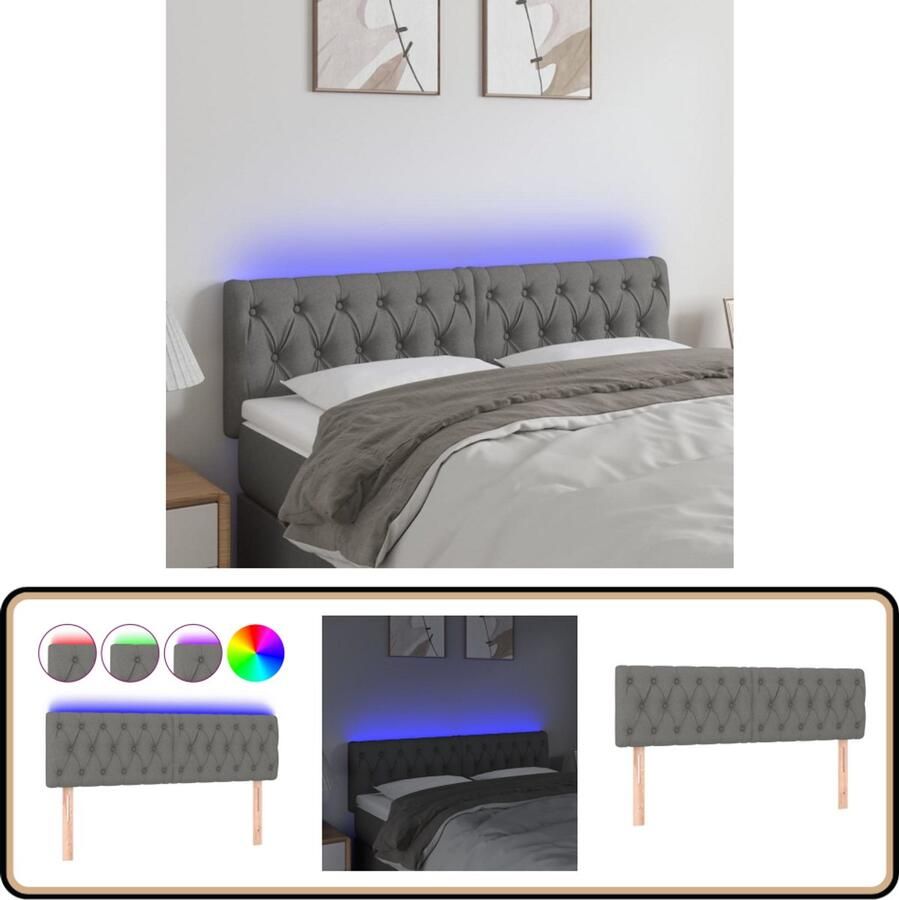VidaXL Hoofdbord LED Donkergrijs 144x78 cm Hoofdboard Led Headboard Hoofdkussen Leeshoek Comfortabel Grijs Hoofdboard Moderne Slaapkamer