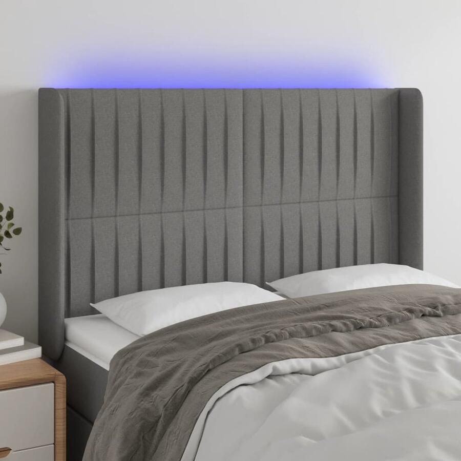 VidaXL Hoofdbord LED donkergrijs 147x16x118 128cm Hoofdboard Led Lamp Hoofdborden Beddecoratie Bedroom Decor Grijs Hoofdbord Donkere Kleuren Relaxe Kamer - Foto 2