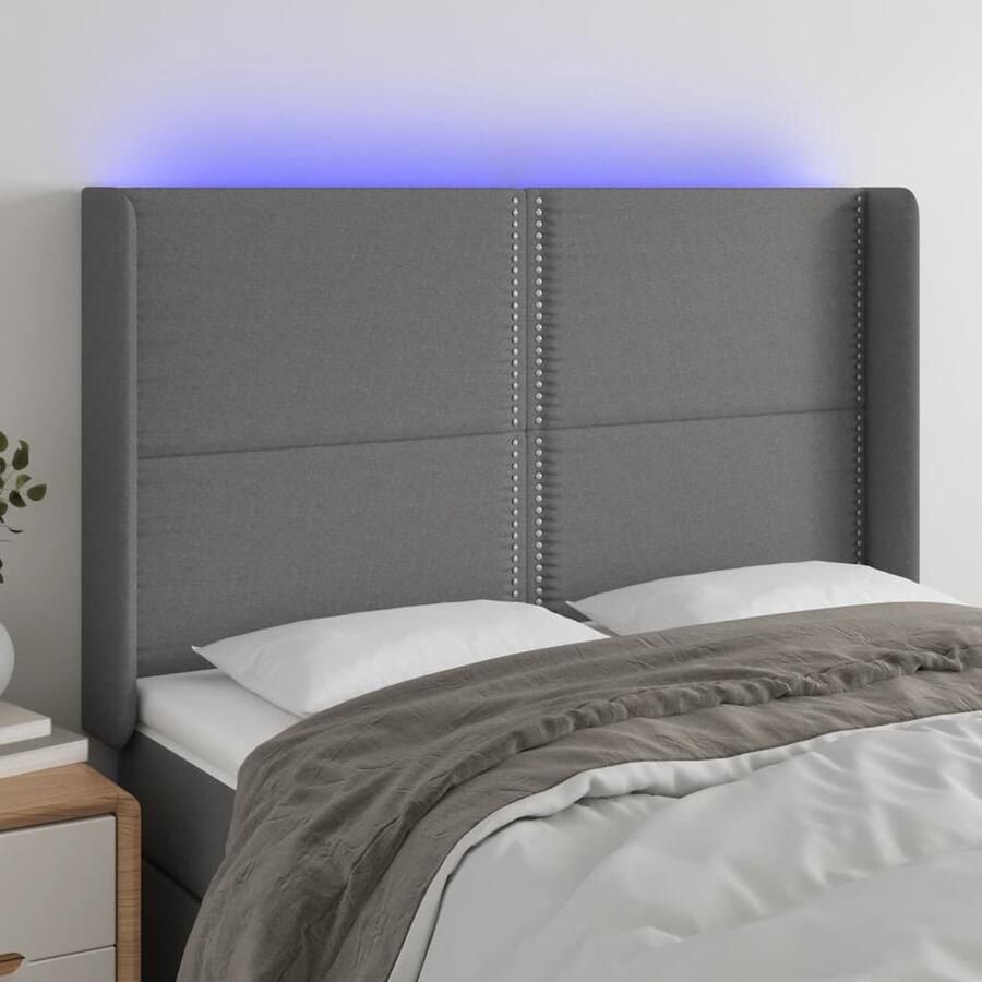 VidaXL Hoofdbord LED donkergrijs 147x16x118 128cm Led Hoofdbord Led Headboard Hoofdbord Grijs Grijze Hoofdbord Met Led Verlichting Hoofdbord Met Usb Aansluiting Slaap Accessoires Kamer Decoratie - Foto 2