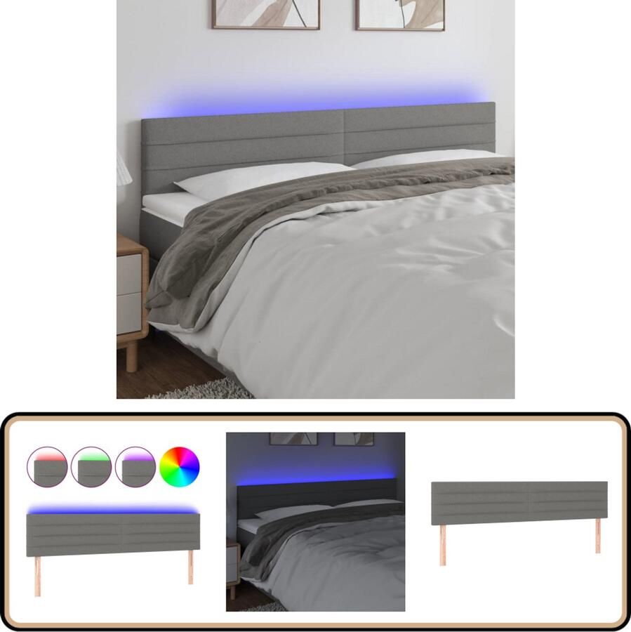 VidaXL Hoofdbord LED Donkergrijs 180x78 cm Hoofdboard Led Verlichting Bed Frame Slaapkamers Grijs Meubilair