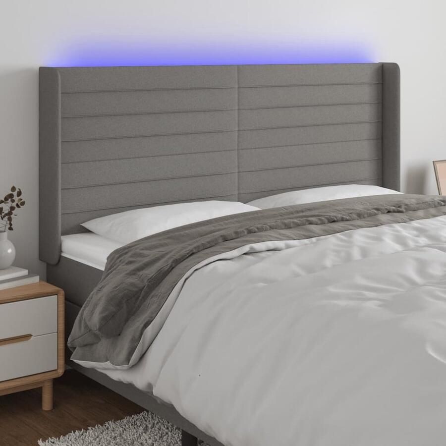 VidaXL Hoofdbord LED Donkergrijs 183x16x118 128 cm Hoofd Bord Led Hoofdbord Grijs Bedhoofdbord Headboard Led Verlichting Slaapkamersdecoratie Luxe Hoofdbord - Foto 2