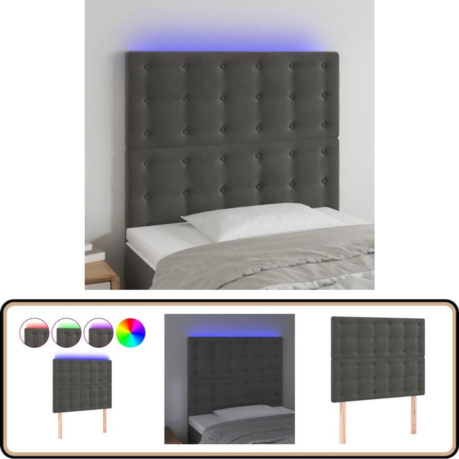 VidaXL Hoofdbord LED Donkergrijs 90x5x128 cm Hoofdboard Led Hoofdbord Velvet Hoofdbord Grijs Hoofdbord Slaapkamers Decoratie