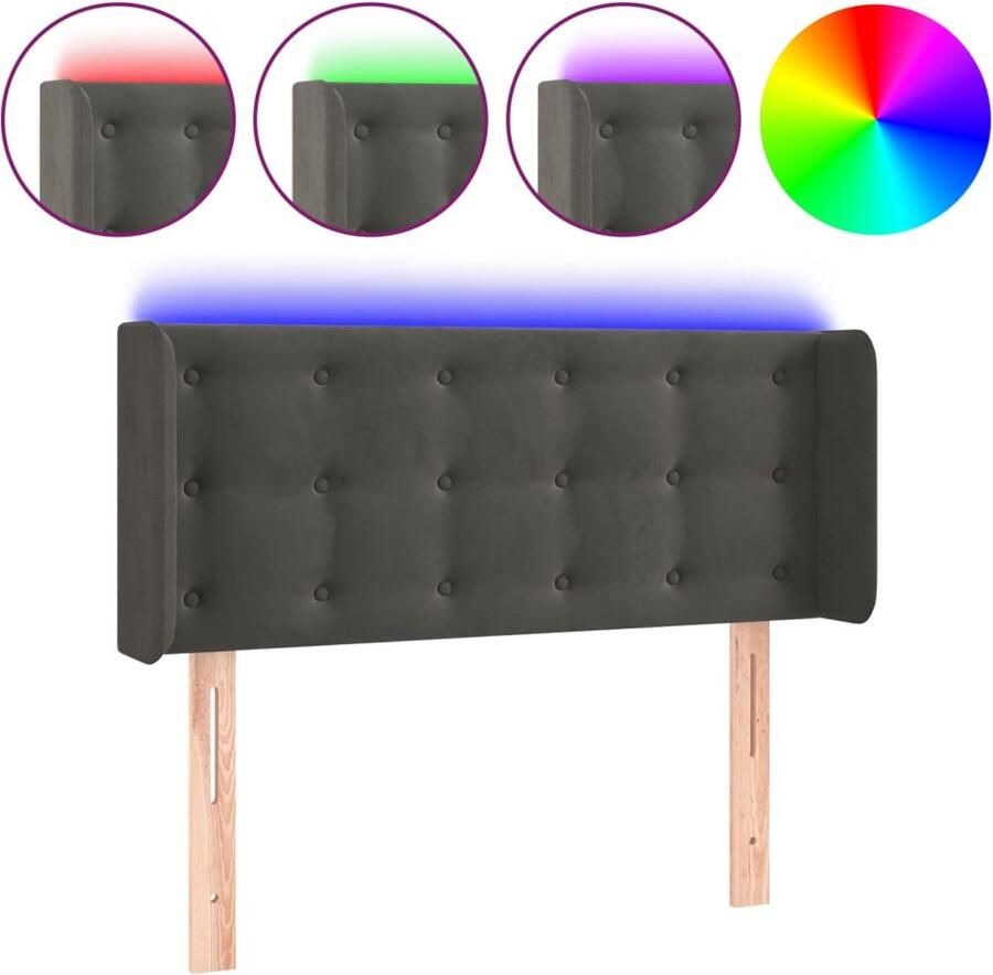 VidaXL Hoofdbord LED Donkergrijs Fluweel 103x16x78 88 cm Hoofdboard Led Hoofdbord Velvet Hoofdbord Comfortabele Hoofdbord Grijs Adjustable Hoofdbord Leeshoek Hoofdbord - Foto 2