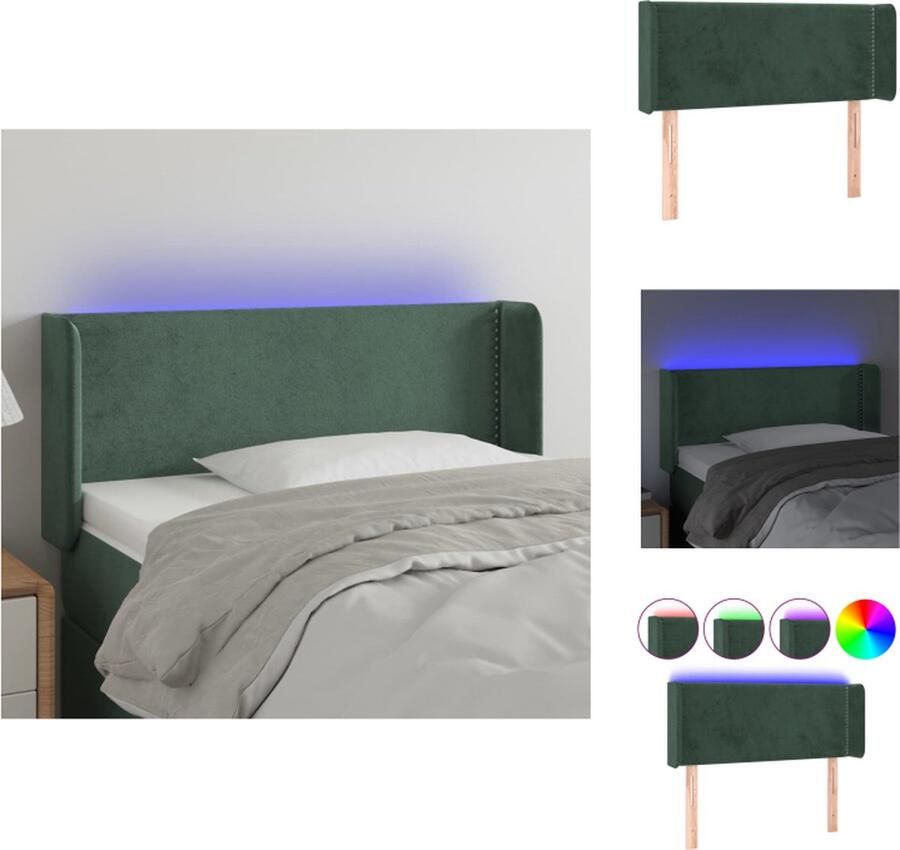 VidaXL Hoofdbord LED donkergroen stof hout 93x16x78 88 cm verstelbaar schaarsymbool LED-strip USB-kabel montagehandleiding Bedonderdeel - Foto 3