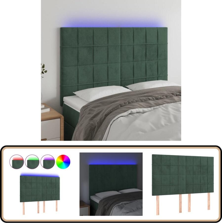 VidaXL Hoofdbord LED Fluweel 144x118 128 cm Groen Hoofdboard Led Verlichting Velvet Donkere Kleuren Slaapkamersdecoratie Hoofdkussen Leeshoek