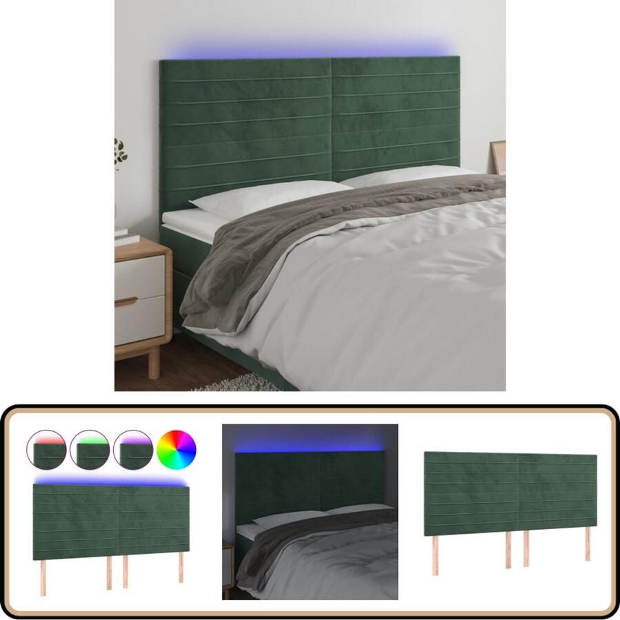 VidaXL Hoofdbord LED Fluweel 160x118 cm Donkergroen Bedhoofdbord Led Headboard Fluweel Velvet Groen