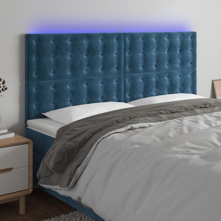 VidaXL Hoofdbord LED Fluweel 200x118 cm Donkerblauw Hoofdboard Led Headboard Velvet Headboard Blauw Hoofdboard Beddecoratie Slaapkamers Luxe Bed Comfort - Foto 2
