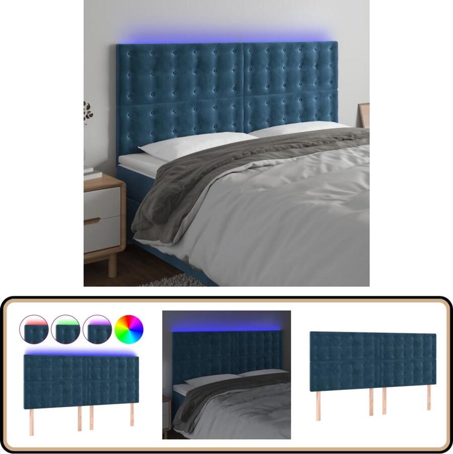 VidaXL Hoofdbord LED Fluweel 200x118 cm Donkerblauw Hoofdboard Led Headboard Velvet Headboard Blauw Hoofdboard Beddecoratie Slaapkamers Luxe Bed Comfort