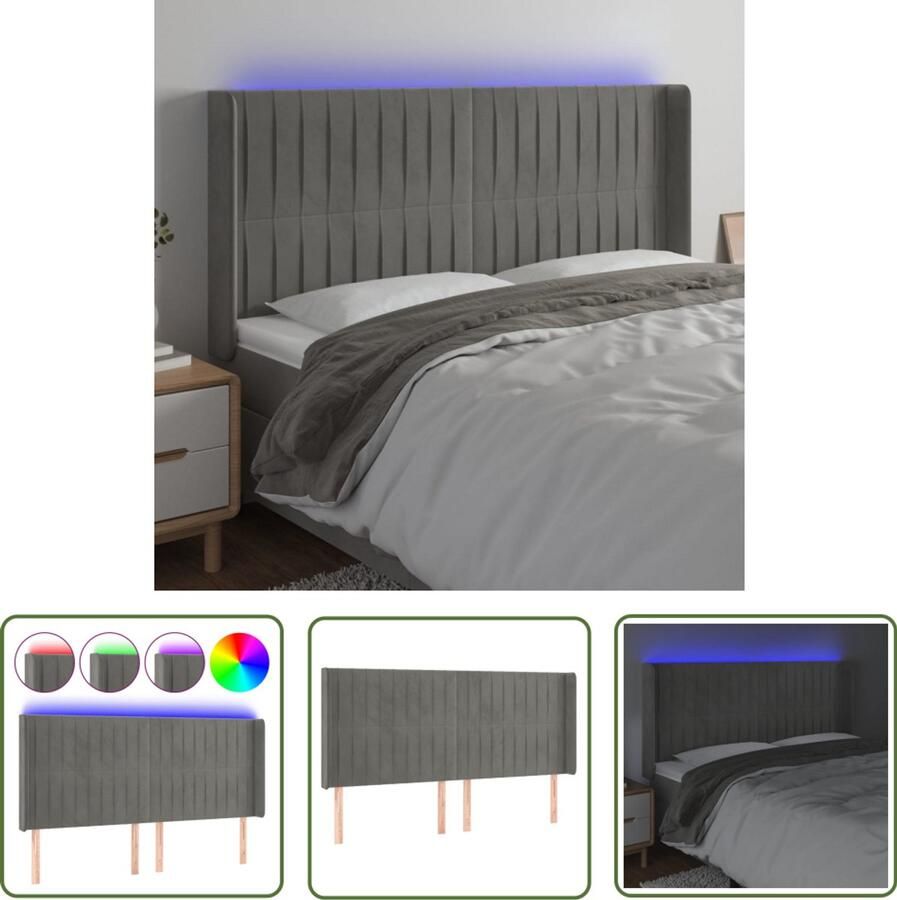 VidaXL Hoofdbord LED Fluweel 203x16x118 128 cm Lichtgrijs Hoofdboard Led Hoofdbord Hoofdkussen Beddecoratie Slaapkamersfeer Luxe Hoofdbord Velvet Hoofdbord Grijs Hoofdbord