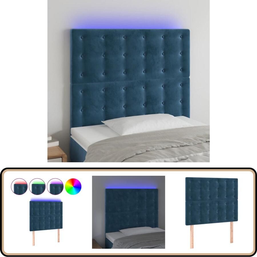 VidaXL Hoofdbord LED Fluweel Donkerblauw 100x118 cm Hoofdboard Led Headboard Velvet Headboard Blauw Hoofdboard Bedside Lighting