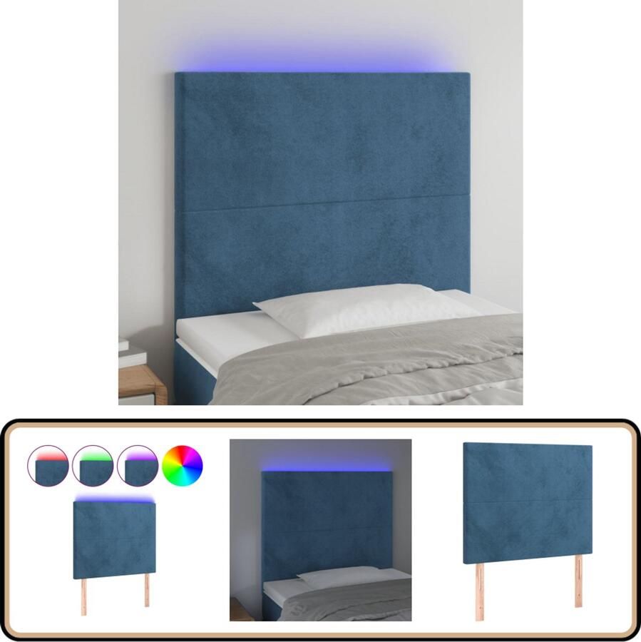 VidaXL Hoofdbord LED Fluweel Donkerblauw 100x128cm Hoofdboard Led Headboard Velvet Headboard Blauw Hoofdboard Bedhead