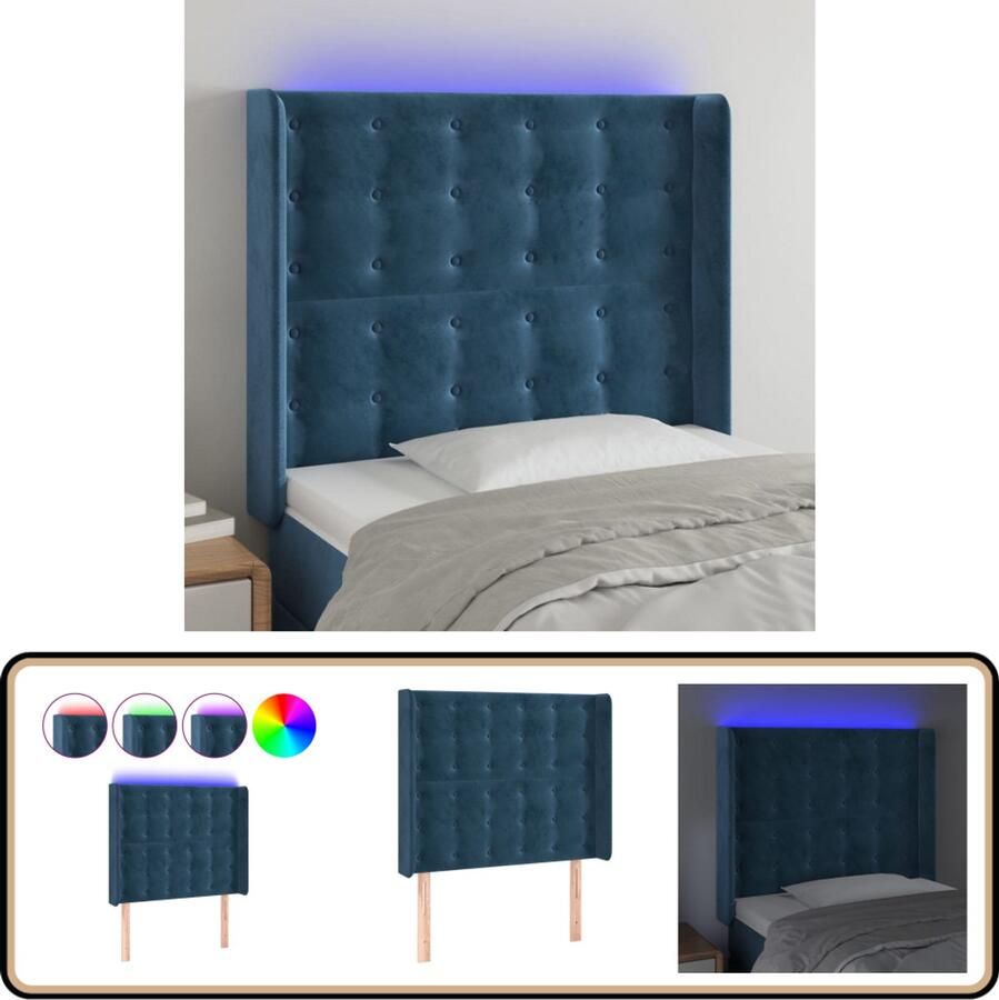 VidaXL Hoofdbord LED Fluweel Donkerblauw 103x128 cm Hoofdboard Led Hoofdbord Velvet Hoofdbord Blauw Hoofdbord Met Verlichting Hoofdbord Elektrisch Hoofdbord Verstelbaar Slaap Accessoires