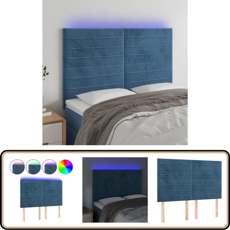 VidaXL Hoofdbord LED Fluweel Donkerblauw 144x118 cm Hoofdboard Led Hoofdbord Velvet Hoofdbord Blauw Hoofdbord Bedstelling