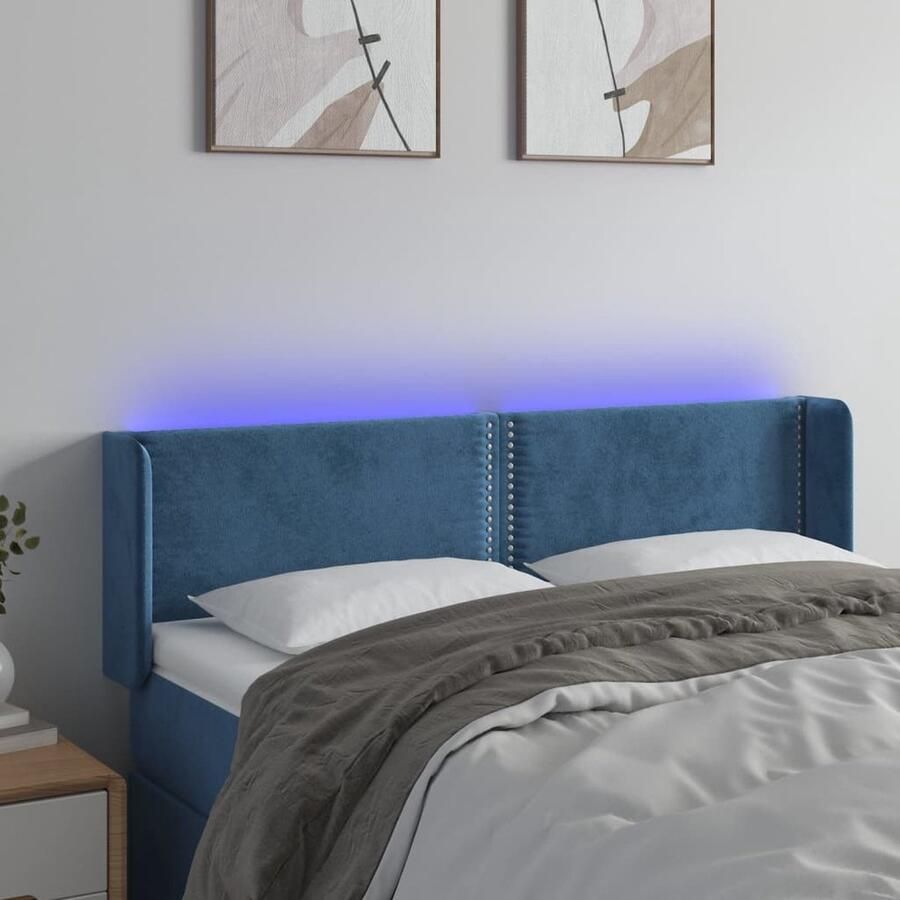 VidaXL Hoofdbord LED Fluweel Donkerblauw 147 cm Hoofd Bord Led Verlichting Hoofdkussen Bed Accessoires Slaap Kamer Decoratie Velvet Meubilair - Foto 2