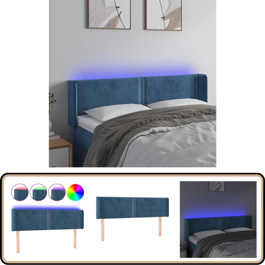 VidaXL Hoofdbord LED Fluweel Donkerblauw 147 cm Hoofd Bord Led Verlichting Hoofdkussen Bed Accessoires Slaap Kamer Decoratie Velvet Meubilair