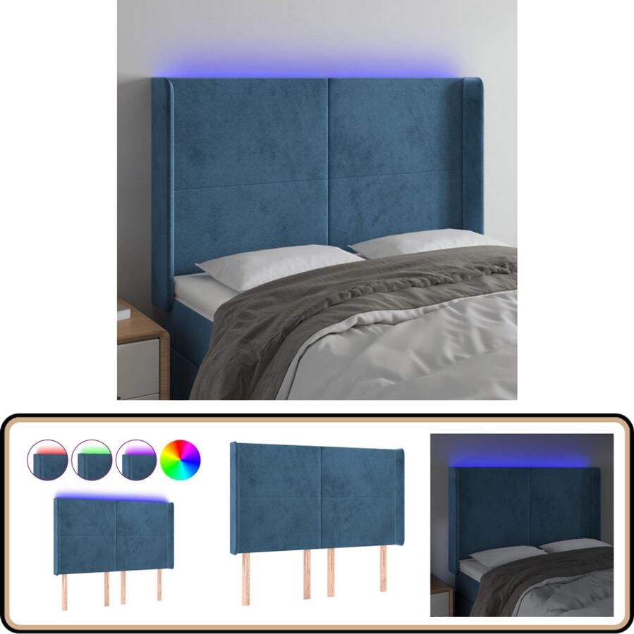 VidaXL Hoofdbord LED Fluweel Donkerblauw 147 cm Hoofdboard Led Headboard Velvet Headboard Blauw Hoofdboard Bedhead Slaapkamersdecoratie Luxe Hoofdbord