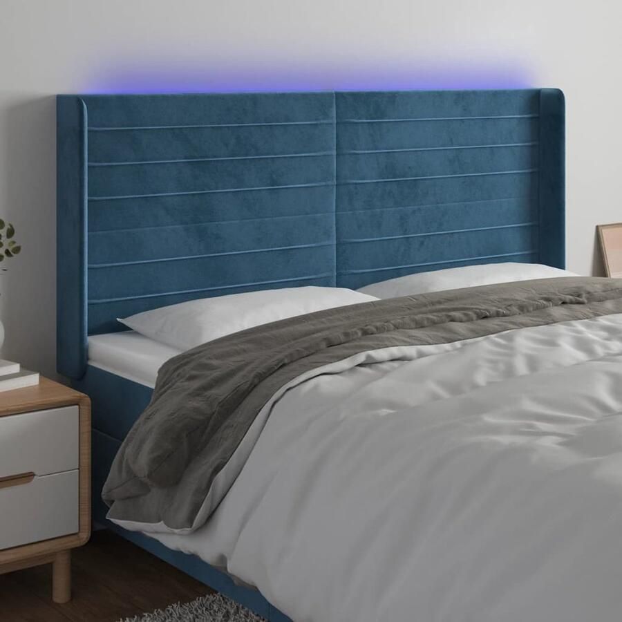 VidaXL Hoofdbord LED Fluweel Donkerblauw 163x118 cm Hoofdboard Led Headboard Velvet Headboard Blauw Hoofdboard Comfortabele Hoofdsteun Dimmable Led Slaapcomfort - Foto 2