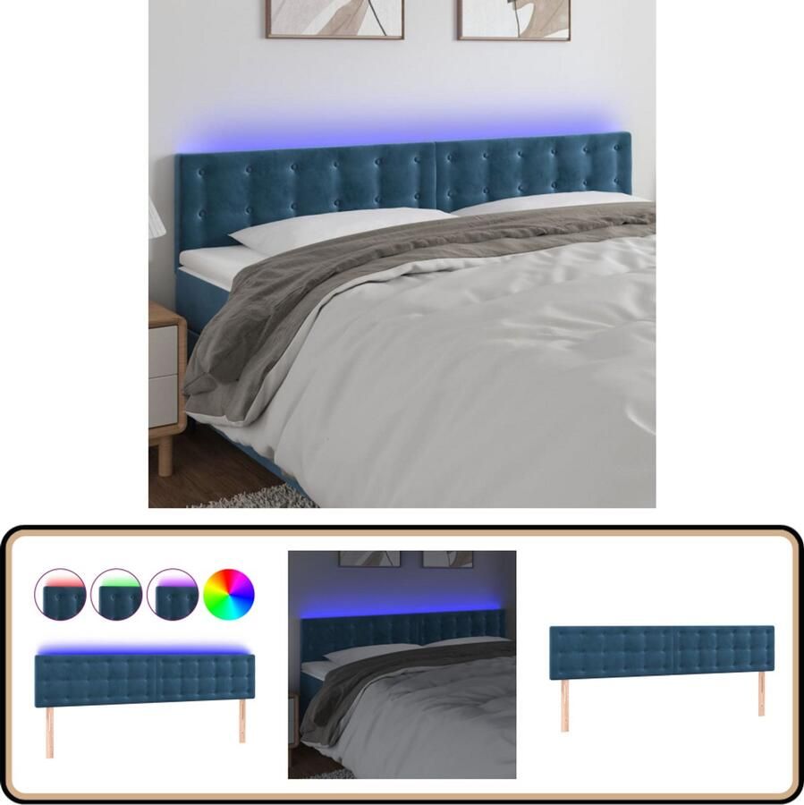 VidaXL Hoofdbord LED Fluweel Donkerblauw 180 cm Hoofdboard Led Headboard Velvet Headboard Blauw Hoofdboard Leeshoek