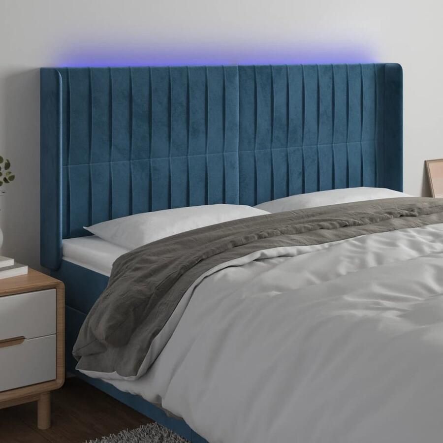 VidaXL Hoofdbord LED Fluweel Donkerblauw 183 cm Hoofd Bord Led Hoofdbord Blauw Fluweel Hoofdbord Met Led Verlichting Bedroom Decoratie - Foto 2