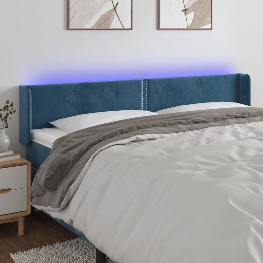 VidaXL Hoofdbord LED Fluweel Donkerblauw 183 cm Hoofdboard Led Verlichting Hoofdkussen Slaapkamersdecoratie Velvet Headboard Blauw - Foto 3