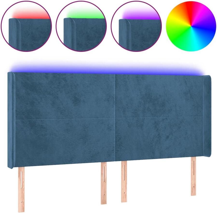 VidaXL Hoofdbord LED Fluweel Donkerblauw 183x16x118 128 cm Hoofdboard Led Hoofdbord Blauw Velvet Hoofdbord Bedside Lighting Leeslicht Tv Stand - Foto 2