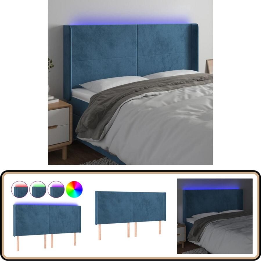 VidaXL Hoofdbord LED Fluweel Donkerblauw 183x16x118 128 cm Hoofdboard Led Hoofdbord Blauw Velvet Hoofdbord Bedside Lighting Leeslicht Tv Stand