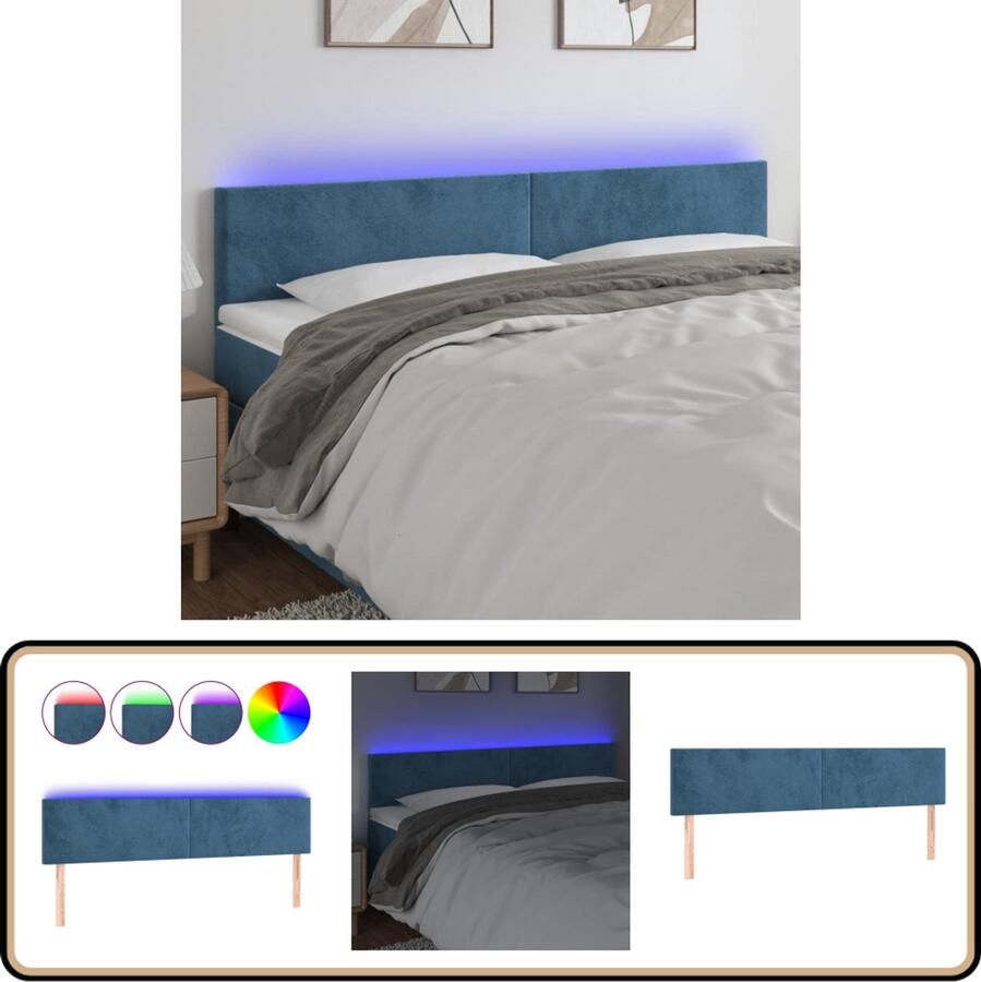 VidaXL Hoofdbord LED 160 x 78 cm Fluweel Blauw Hoofddekens Led Verlichting Velvet Blauw Bedstek