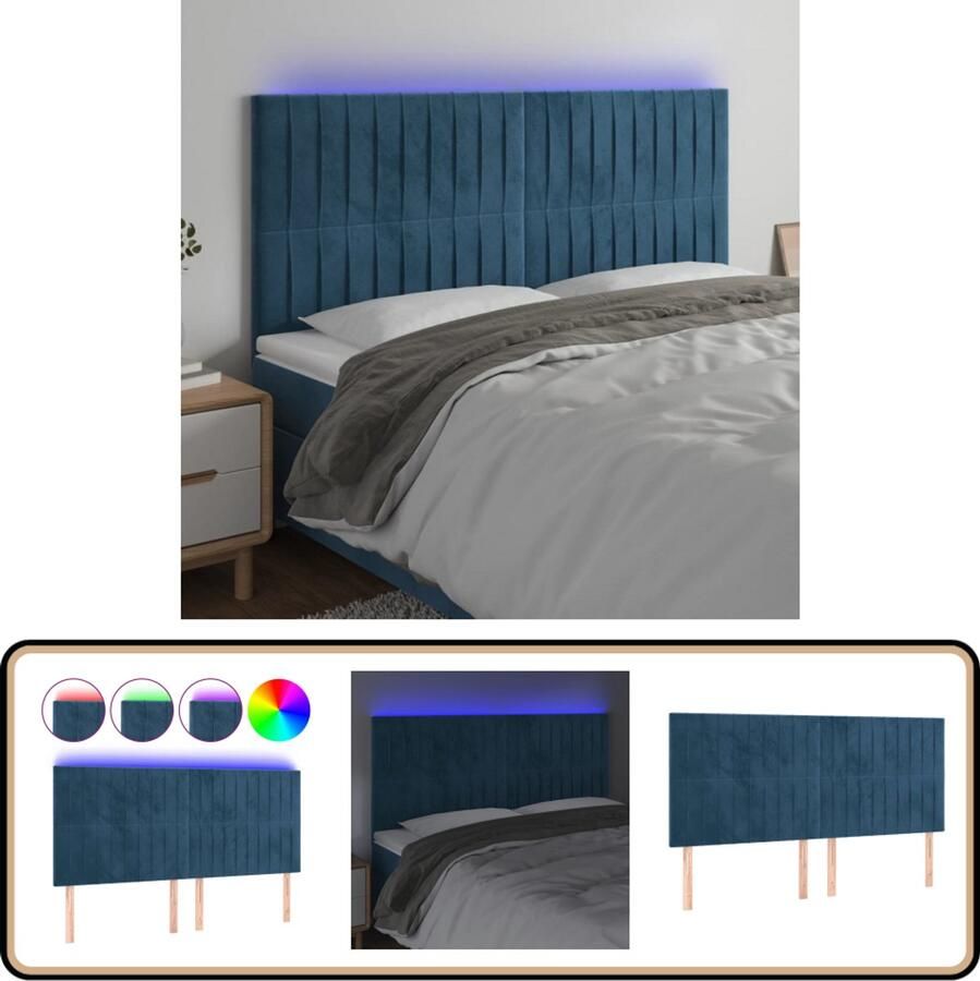 VidaXL Hoofdbord LED Fluweel Donkerblauw 200x118 cm Hoofdboard Led Headboard Bedhead Velvet Bedhead Blauw Bedhead