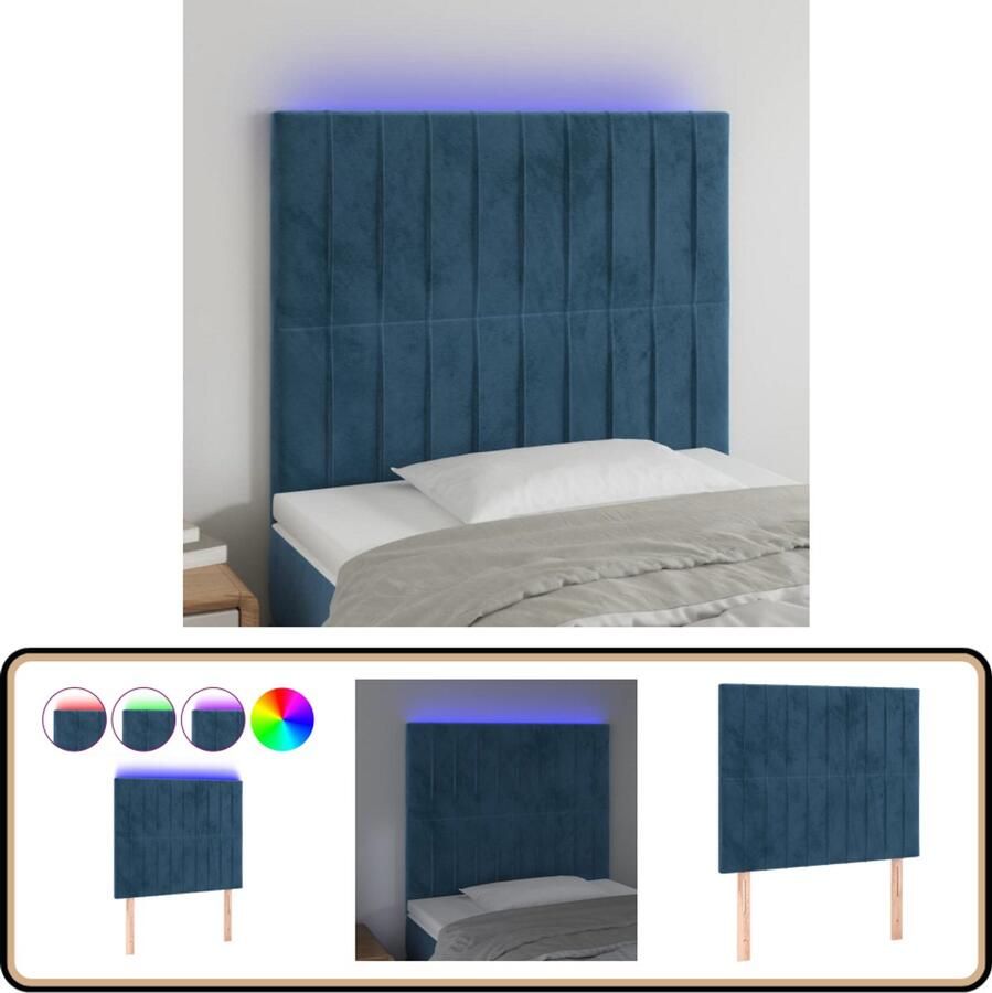 VidaXL Hoofdbord LED Fluweel Donkerblauw 80x128 cm Hoofddekens Led Hoofdborden Velvet Hoofdborden Blauw Hoofdbord Bed Accessoires