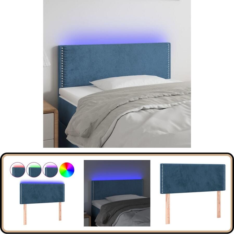 VidaXL Hoofdbord LED Fluweel Donkerblauw 90 cm Hoofdboard Led Verlichting Hoofdbord Blauw Velvet Hoofdbord Slaapcomfort Leeshoek