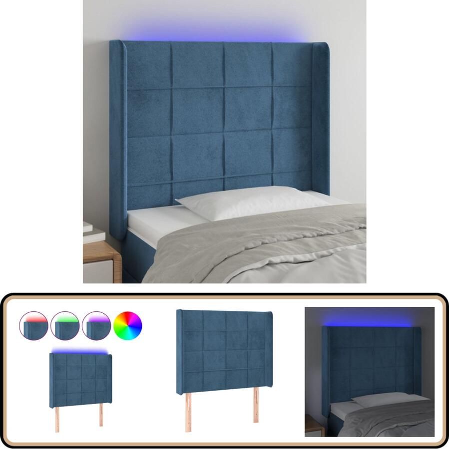 VidaXL Hoofdbord LED Fluweel Donkerblauw Hoofd Bord Led Hoofdbord Fluweel Hoofdbord Blauw Hoofdbord Slaap Accessoires Kamer Decoratie