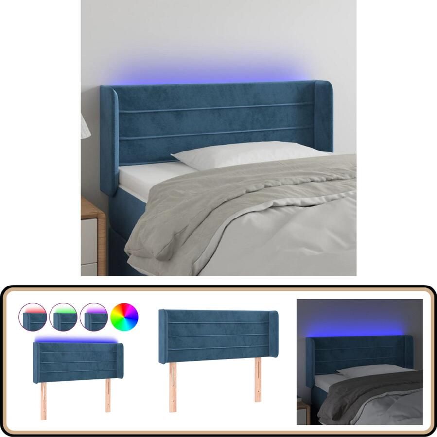 VidaXL Hoofdbord LED Fluweel Donkerblauw Hoofdboard Hoofdkussen Led Lamp Velvet Blauw Slaapkamers Decoratie Leeshoek