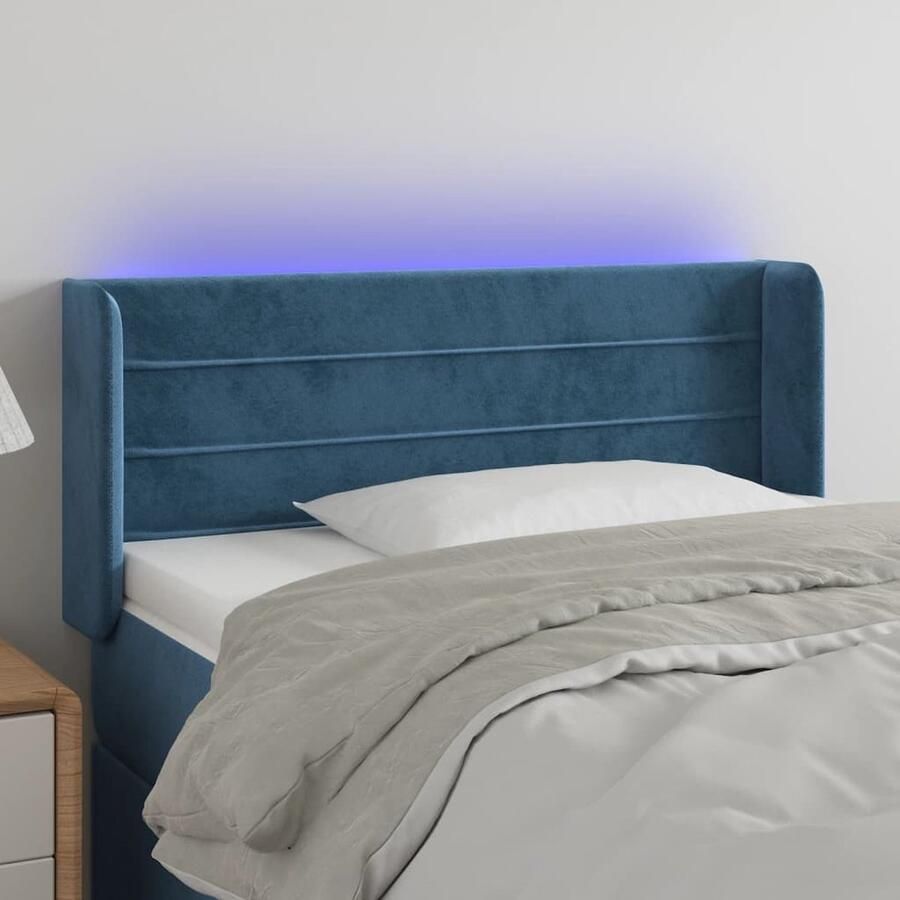 VidaXL Hoofdbord LED Fluweel Donkerblauw Hoofdboard Hoofdkussen Led Lamp Velvet Blauw Slaapkamers Decoratie Leeshoek - Foto 2