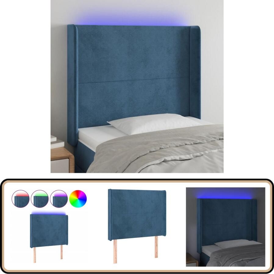 VidaXL Hoofdbord LED Fluweel Donkerblauw Hoofdboard Led Headboard Hoofdbord Blauw Velvet Headboard Slaap Accessoires Bedroom Decor